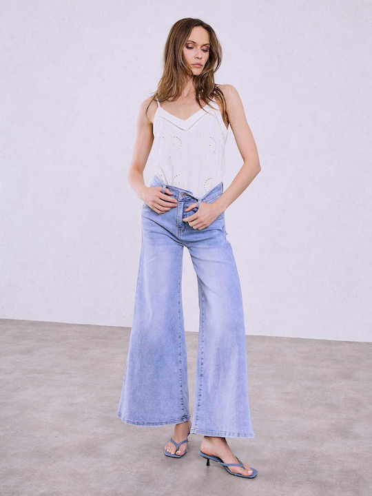 Celestino Γυναικείο Τζιν Wide Leg Loose Fit Μπλε Ανοιχτό