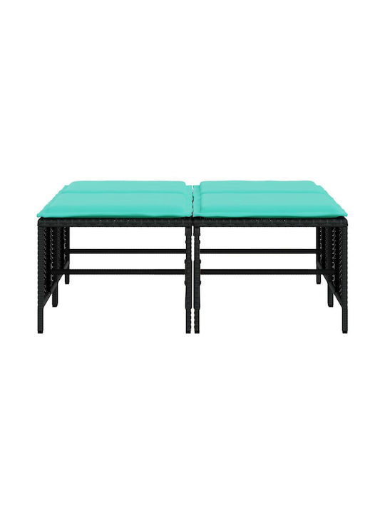 Gartenhocker Würfel Außeneinsatz Rattan mit Kissen Schwarz 4 Stück 50x48x36,5cm