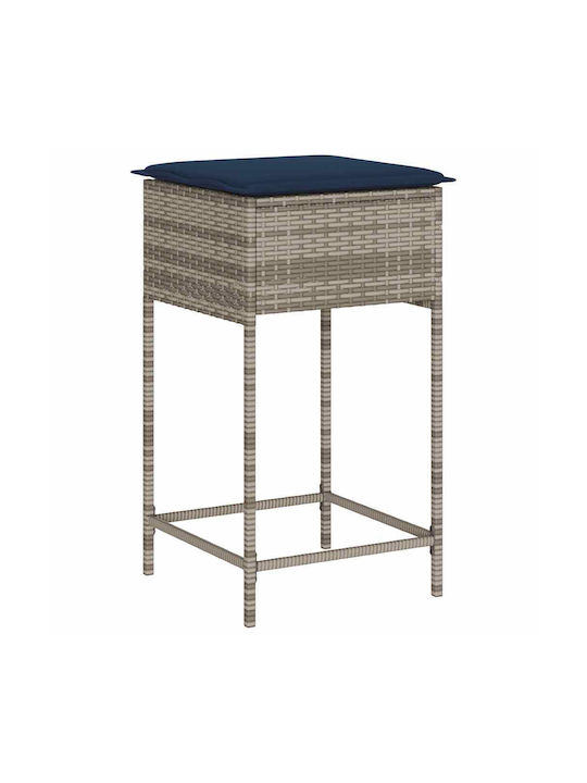 Gartenhocker Für Bar Außenbereich Rattan Mit Grauem Kissen 2Stücke 40x40x76cm