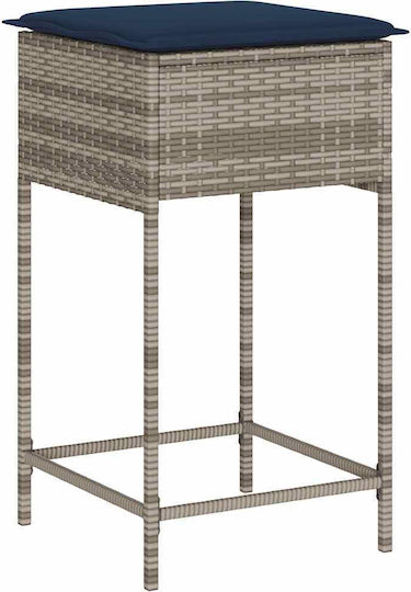 Garden Bar Stool Outdoor Rattan with Gray Cushion 2 Pieces 40x40x76cm