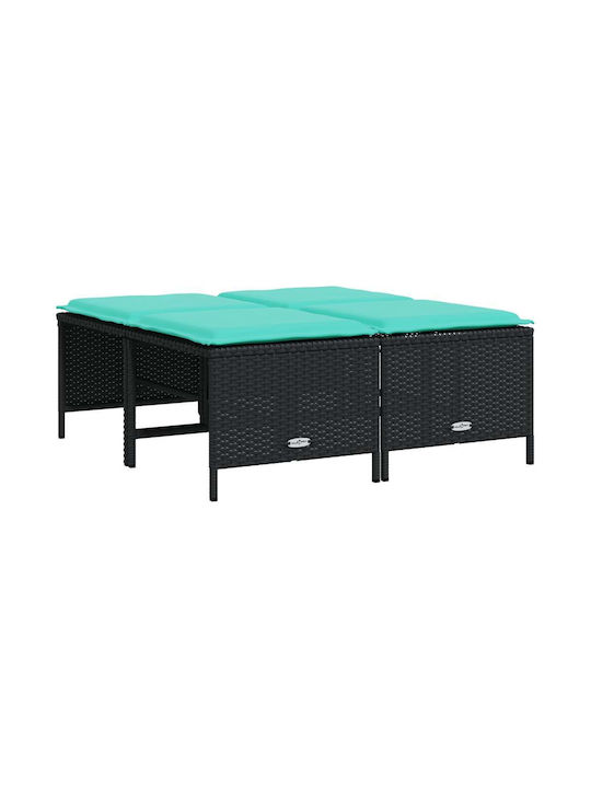 Gartenhocker Würfel Außeneinsatz Rattan mit Kissen Schwarz 4 Stück 50x48x36,5cm