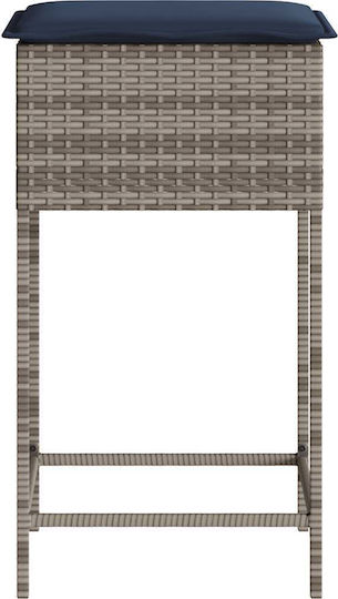 Garden Bar Stool Outdoor Rattan with Gray Cushion 2 Pieces 40x40x76cm