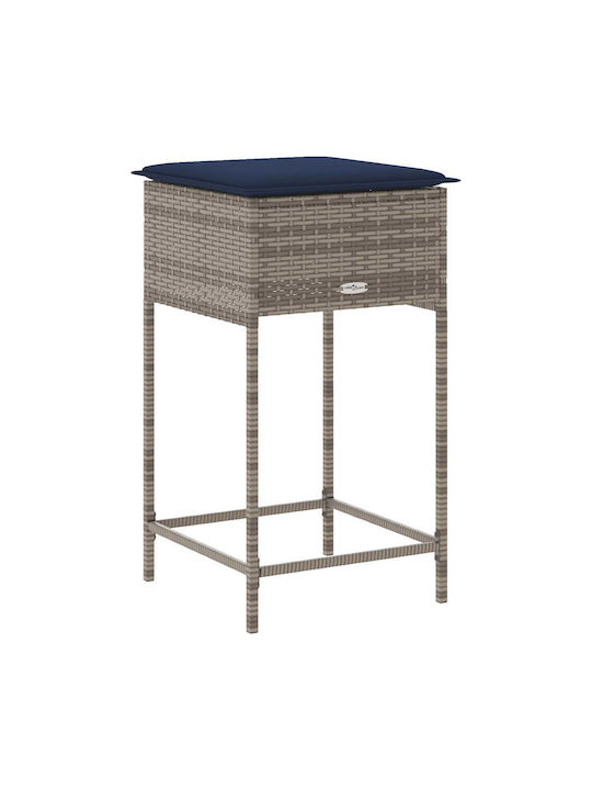 Gartenhocker Für Bar Außenbereich Rattan Mit Grauem Kissen 2Stücke 40x40x76cm