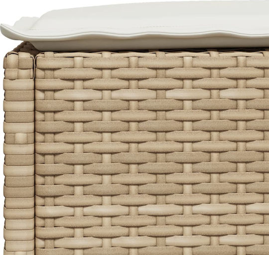 Garden Stool Cube Outdoor Rattan with Beige Cushion 63.5x56x32cm