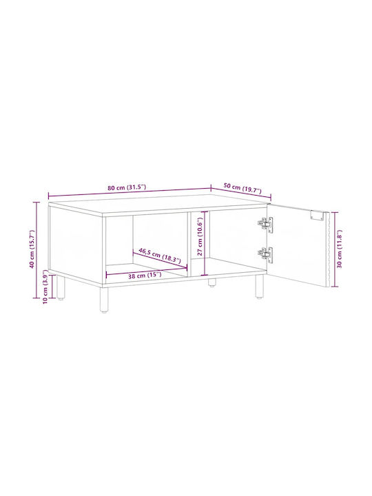 Rectangular Central Coffee Table Solid Wood Brown 80x50x40cm