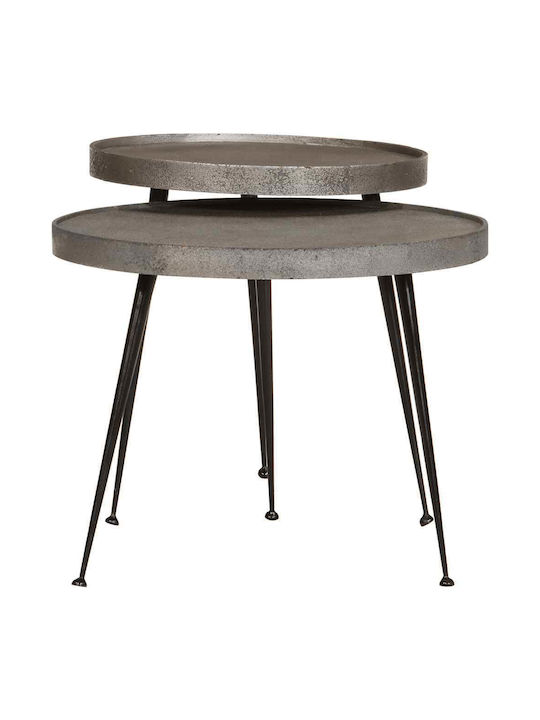 Round Wooden Side Table Silver 2 Pieces L55xW45xH45cm