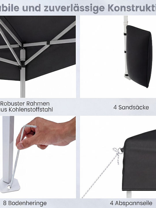 Costway Foldable Garden Gazebo with LEDs Black 3x3m
