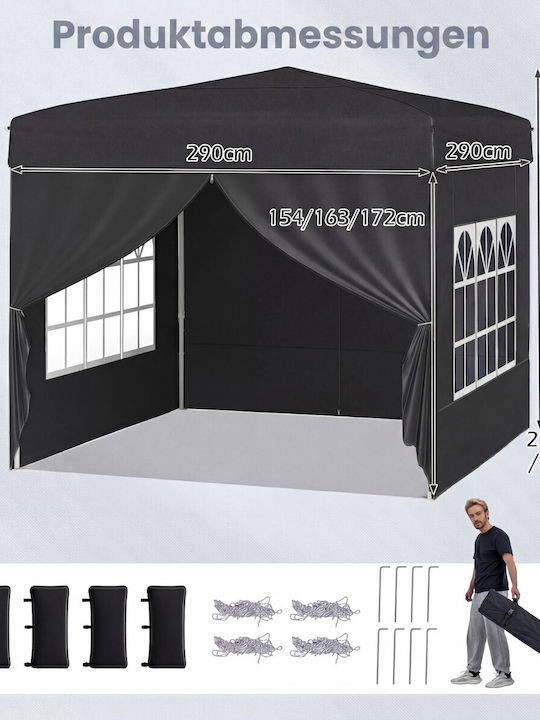 Costway Foldable Garden Gazebo with LEDs Black 3x3m
