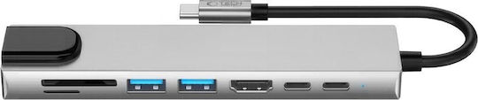 Tech-Protect HUB USB-C Dockingstation mit HDMI 4K PowerDelivery Ethernet Grau