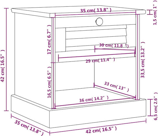 Κομοδίνο Ξύλινο με Μεταλλικά Πόδια Γκρι 42x35x42cm