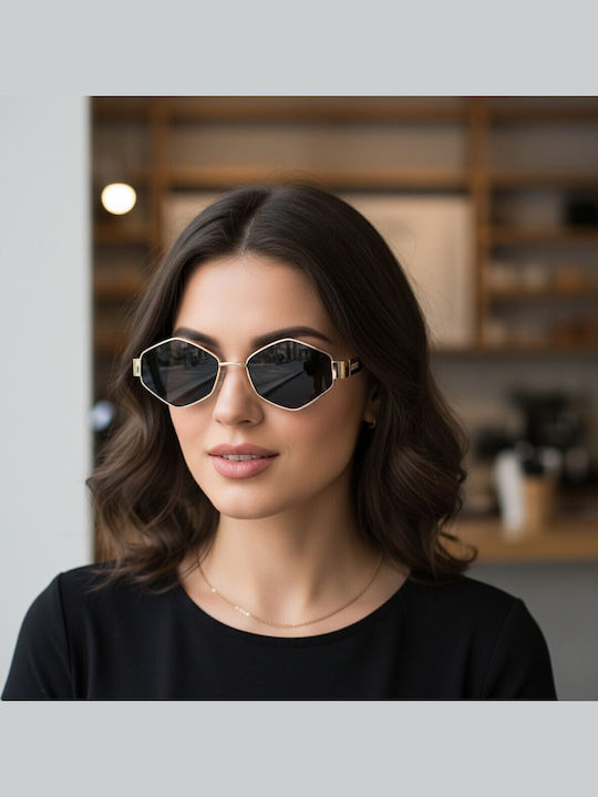 Women's Sunglasses with Black Metallic Frame and Black Lens