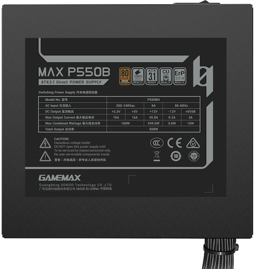 GameMax Max P550B 550W Μαύρο Τροφοδοτικό Υπολογιστή Full Wired 80 Plus Bronze