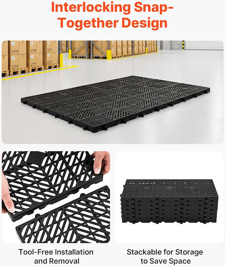 Vevor 6 Pieces Plastic Storage Pallets Stackable Waterproof 600 X 300 X 30 Mm Black Sltp6gfctpl2qf3yb001v0