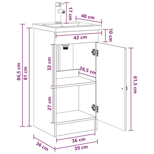 vidaXL Плот Без Мивка с Огледало М42xД40xВ84.5cm Сив