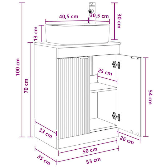 vidaXL Badezimmer Waschtisch-Einheit Ohne Waschbecken Mit Spiegel M54xB35xH83cm Graues