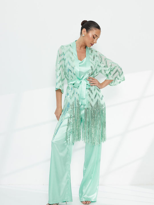 Women's Green Set with Trousers with Sequins