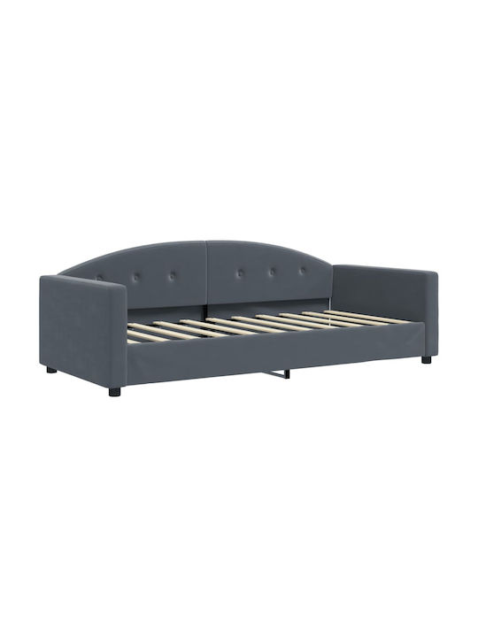 Canapea Pat Single Tapițat cu Catifea Gri Închis cu Plăci și Saltea 90x190cm