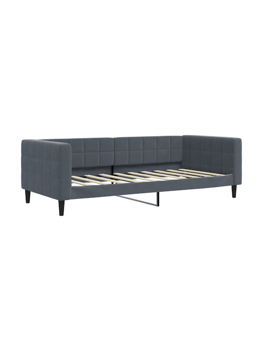 Kinderbett Bett Einzel mit Samt Dunkelgrau mit Lattenrost & Matratze 90x190cm