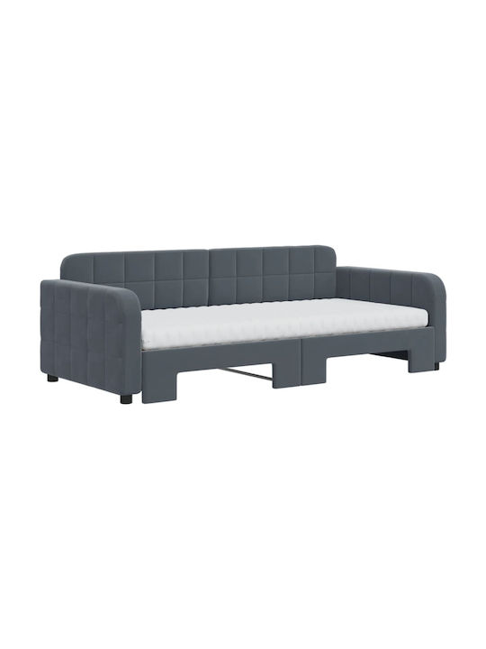 Kinderbett Bett Einzel Mit Samt Dunkelgrau Mit Lattenrost & Matratze 90x190cm