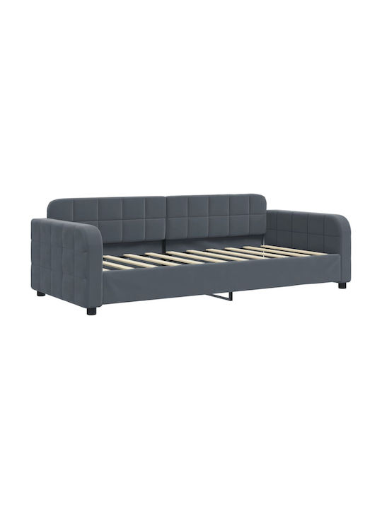 Kinderbett Bett Einzel Mit Samt Dunkelgrau Mit Lattenrost & Matratze 90x190cm