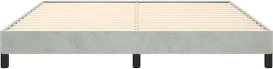 King Size Bed Base Upholstered with Velvet Gray with Slats for Mattress 183x213cm