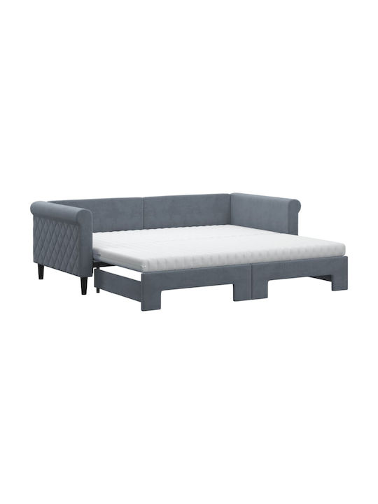 Kinderbett Bett Mit Samt Dunkelgrau Samt Mit Lattenrost & Matratze 90x190cm