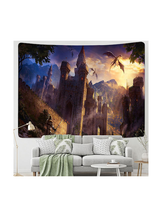 FRIPIA Tapiserie Decorativă Castel Cu Dragon Lucrată Manual Din Țesătură 200x150cm