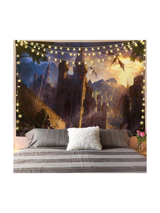 FRIPIA Tapiserie Decorativă Castel Cu Dragon Lucrată Manual Din Țesătură 200x150cm