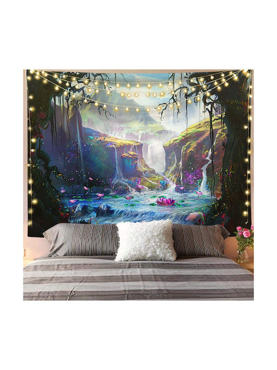 FRIPIA Decorative Tapestry Magical Forest Waterfall Handmade Made of Fabric 150x130cm