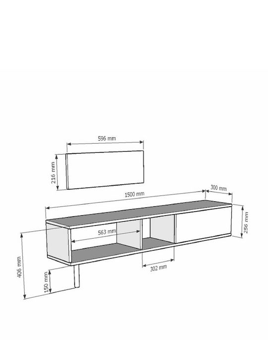 Gray TV Stand L150xD30xH41cm