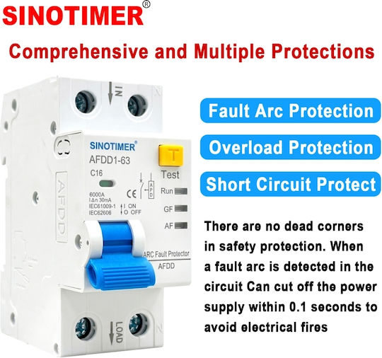Întrerupător Automat De Circuit Protecție Arc Electric Afdd Sinotimer Afdd1-63 C16 16a 230v Ac