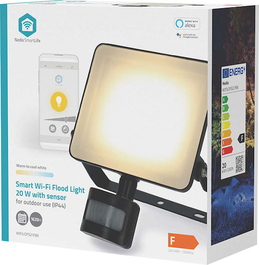 Nedis Proiector LED Smart Wi-Fi cu Senzor de Mișcare 1500 lm 20W Negru