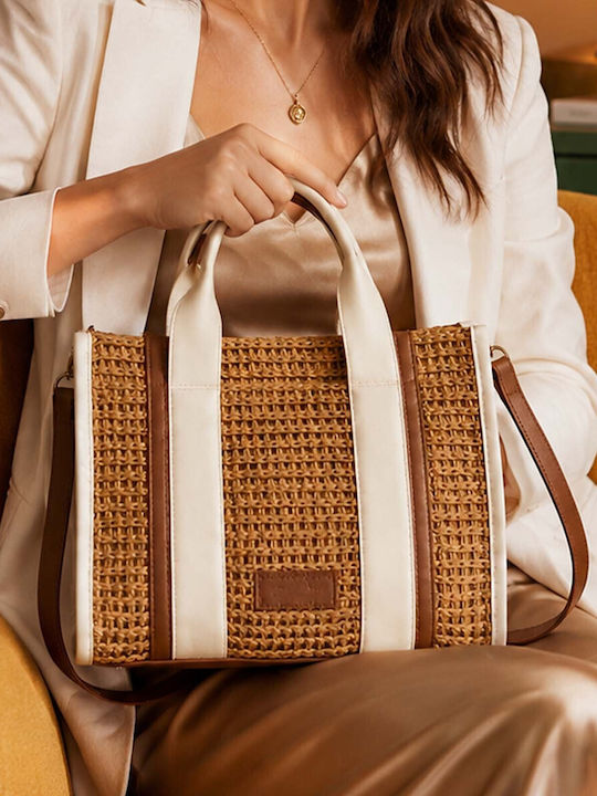 Gallantry Cabas Handbag Women Style Rafia Chic Detachable Strap Brown Beige