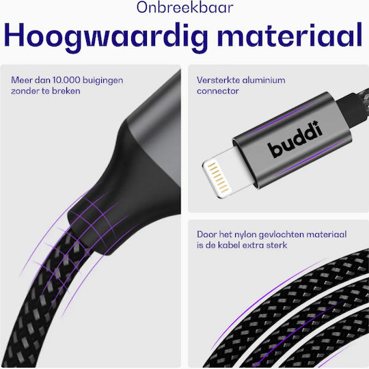Buddi Flex USB-C to Lightning Cable 12W Black 2m