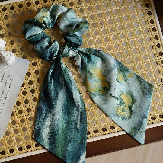 Scrunchy Lange Halstuch Haar In Bedrucktem Samt Tie-Dye Vintage Grüne