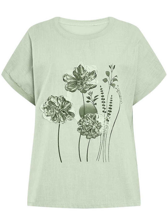Celestino Women's Blouse Print Embossed Designs Loose Fit Green