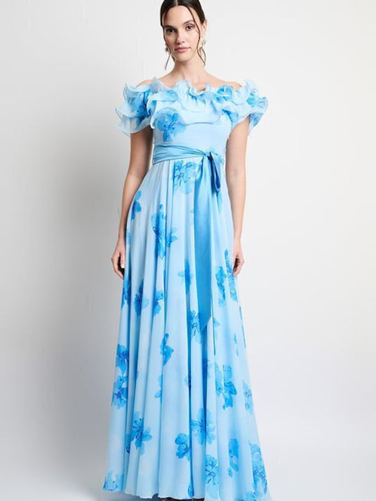 Rochie Maxi de Vară pentru Nuntă / Botez Satin Bleu