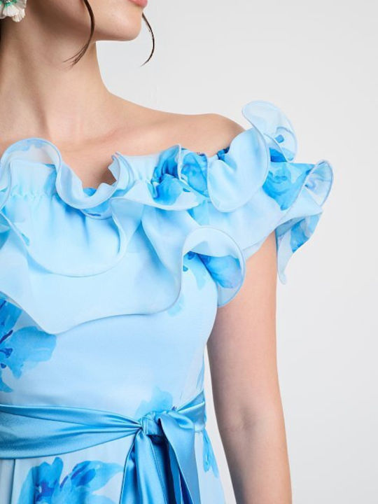 Rochie Maxi de Vară pentru Nuntă / Botez Satin Bleu