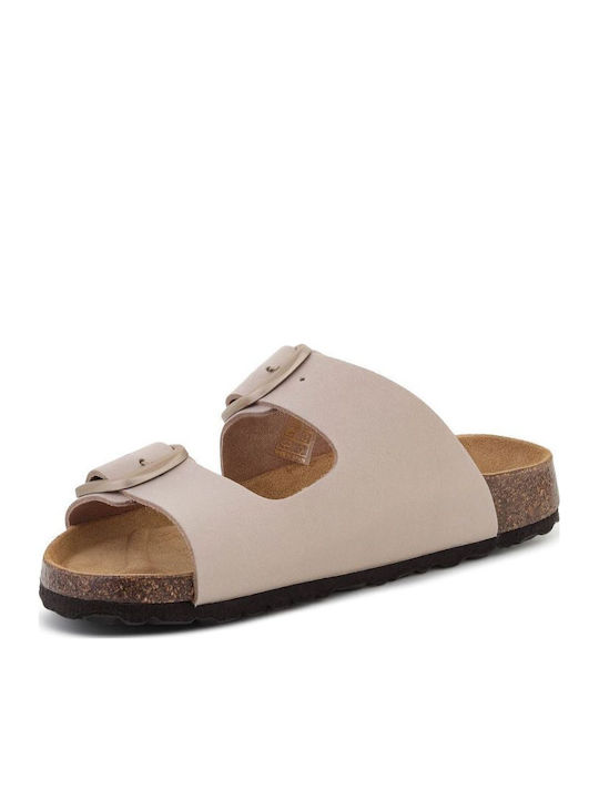 Leather Women's Flat Sandals Beige