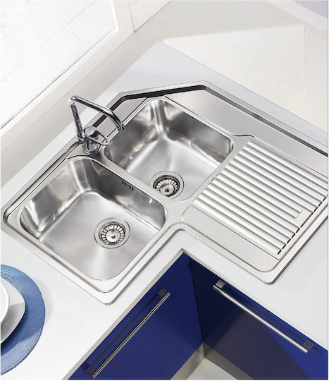 Sanitec Zenith 11248 Επικαθήμενος Γωνιακός Αριστερός Inox Σατινέ Μ83xΠ83cm Ασημί