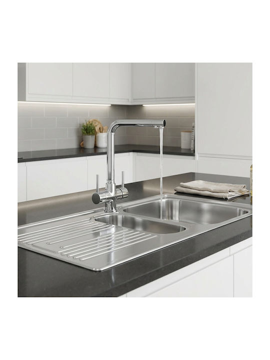 Sanitec Atlantic Kitchen Sink Vessel Left Handed Inox 100x50cm Silver