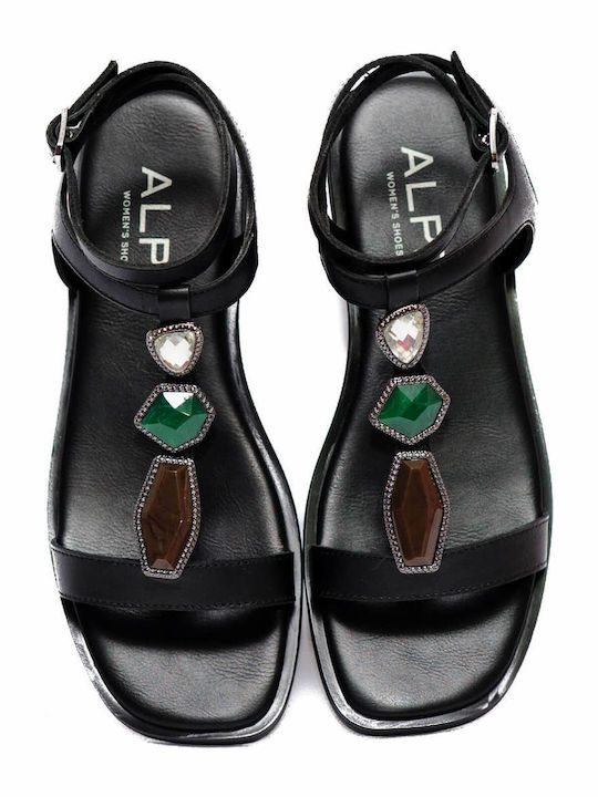Deri Damen Flache Sandalen Schwarz