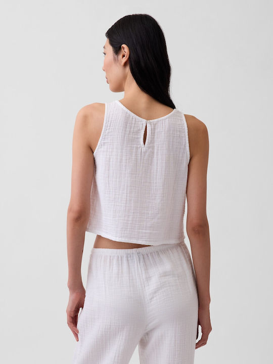 Women's Crop Cotton Sleeveless Checked Fresh White Top