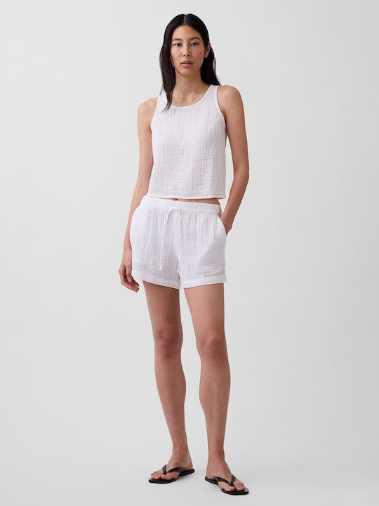 Women's Crop Cotton Sleeveless Checked Fresh White Top