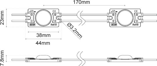LED Модул 1L SMD3030 IP66 1.32W 12VDC 160D 4000K