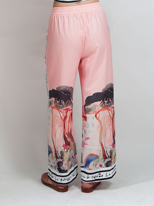 Damen Hochbund Leinen Pantaloons mit Gummiband in Loose Passform Mehrfarbig SCDGKSE561287T/MULTI