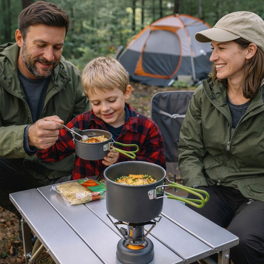 Set De Gătit Camping Zola 2 Oale 0,8/0,4 L Tacâmuri Pliabile Compacte Incluse Husă De Transport Gri