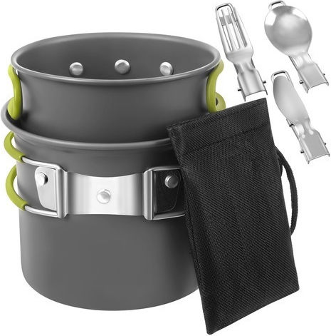Set De Gătit Camping Zola 2 Oale 0,8/0,4 L Tacâmuri Pliabile Compacte Incluse Husă De Transport Gri