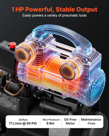 Vevor Air Compressor with 1hp Power and 6l Air Chamber