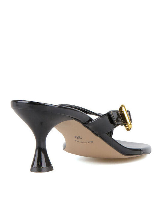 Mules In Patent Leather With High Heel In Black Colour